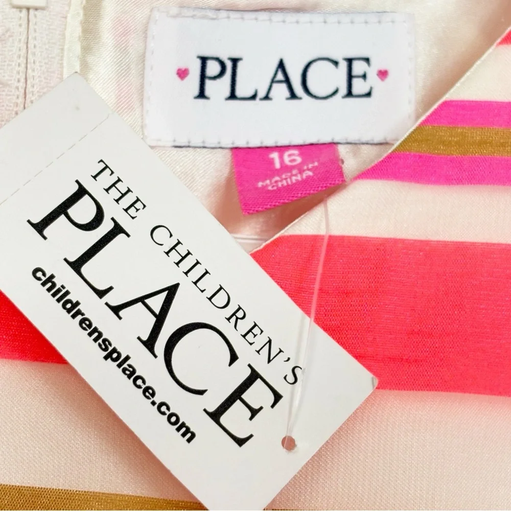 NWT The Children's Place Neon Berry Pink Stripe Sleeveless Dress 16
